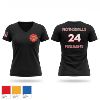Womens Short Sleeve Vneck Shirt, Rothsville Fire & EMS, EMS/EMT, Teamtime, Team time, sublimation, custom sports apparel, team uniforms, spirit wear, spiritwear, sports uniforms, custom shirts, team store, custom team store, fundraiser sports, apparel fundraiser