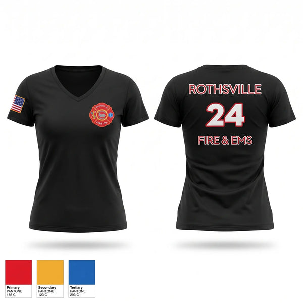 Womens Short Sleeve Vneck Shirt, Rothsville Fire & EMS, EMS/EMT, Teamtime, Team time, sublimation, custom sports apparel, team uniforms, spirit wear, spiritwear, sports uniforms, custom shirts, team store, custom team store, fundraiser sports, apparel fundraiser
