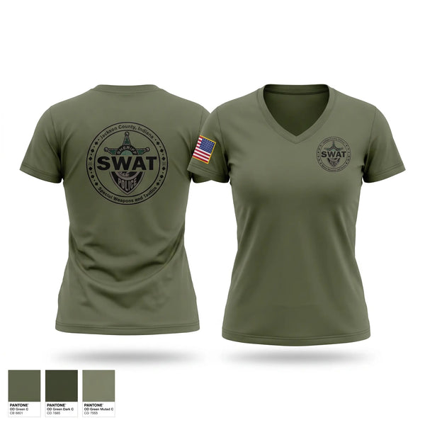 Womens Short Sleeve Vneck Shirt, Jackson County Joint SWAT, Police, Teamtime, Team time, sublimation, custom sports apparel, team uniforms, spirit wear, spiritwear, sports uniforms, custom shirts, team store, custom team store, fundraiser sports, apparel fundraiser