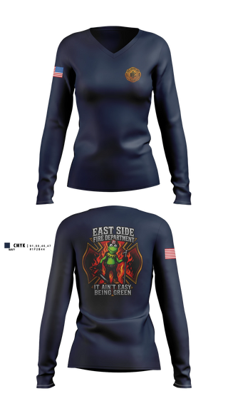 Womens Long Sleeve Vneck Shirt, East Side Fire Department (Belleville), Fire Department, Teamtime, Team time, sublimation, custom sports apparel, team uniforms, spirit wear, spiritwear, sports uniforms, custom shirts, team store, custom team store, fundraiser sports, apparel fundraiser