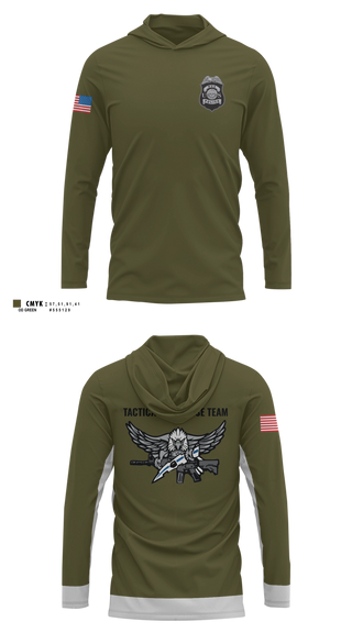 Long Sleeve hooded sunshirt, Tactical Response Team, Police, Teamtime, Team time, sublimation, custom sports apparel, team uniforms, spirit wear, spiritwear, sports uniforms, custom shirts, team store, custom team store, fundraiser sports, apparel fundraiser