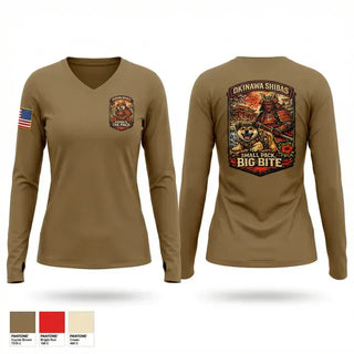 Womens Long Sleeve Vneck Shirt, VRA-J, Okinawa, Army, Teamtime, Team time, sublimation, custom sports apparel, team uniforms, spirit wear, spiritwear, sports uniforms, custom shirts, team store, custom team store, fundraiser sports, apparel fundraiser