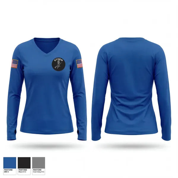 Womens Long Sleeve Vneck Shirt, 940th MP co, National Guard, Teamtime, Team time, sublimation, custom sports apparel, team uniforms, spirit wear, spiritwear, sports uniforms, custom shirts, team store, custom team store, fundraiser sports, apparel fundraiser