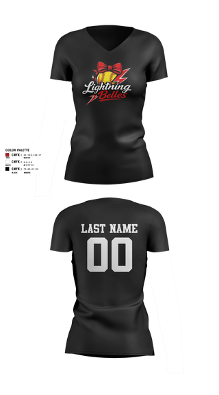 Womens Short Sleeve Vneck Shirt, Bluegrass Lightning Belles, Softball, Teamtime, Team time, sublimation, custom sports apparel, team uniforms, spirit wear, spiritwear, sports uniforms, custom shirts, team store, custom team store, fundraiser sports, apparel fundraiser