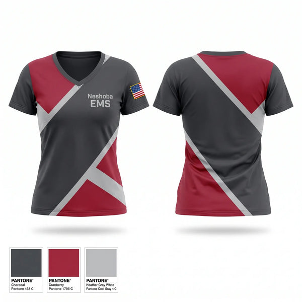 Womens Short Sleeve Vneck Shirt, Neshoba EMS, EMS/EMT, Teamtime, Team time, sublimation, custom sports apparel, team uniforms, spirit wear, spiritwear, sports uniforms, custom shirts, team store, custom team store, fundraiser sports, apparel fundraiser