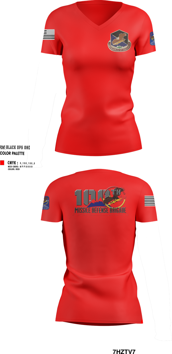 Womens Short Sleeve Vneck Shirt, 100th Missile Defense Brigade, , Teamtime, Team time, sublimation, custom sports apparel, team uniforms, spirit wear, spiritwear, sports uniforms, custom shirts, team store, custom team store, fundraiser sports, apparel fundraiser