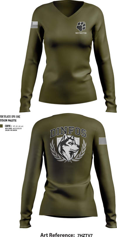 DINFOS 37015122 Women's Long Sleeve V-neck Shirt - 150