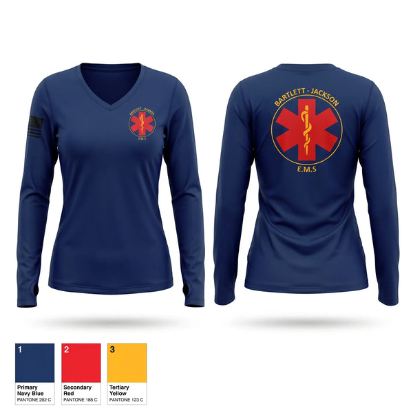 Womens Long Sleeve Vneck Shirt, Bartlett Jackson EMS, EMS/EMT, Teamtime, Team time, sublimation, custom sports apparel, team uniforms, spirit wear, spiritwear, sports uniforms, custom shirts, team store, custom team store, fundraiser sports, apparel fundraiser