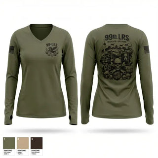 Womens Long Sleeve Vneck Shirt, 99th LRS, Air Force, Teamtime, Team time, sublimation, custom sports apparel, team uniforms, spirit wear, spiritwear, sports uniforms, custom shirts, team store, custom team store, fundraiser sports, apparel fundraiser