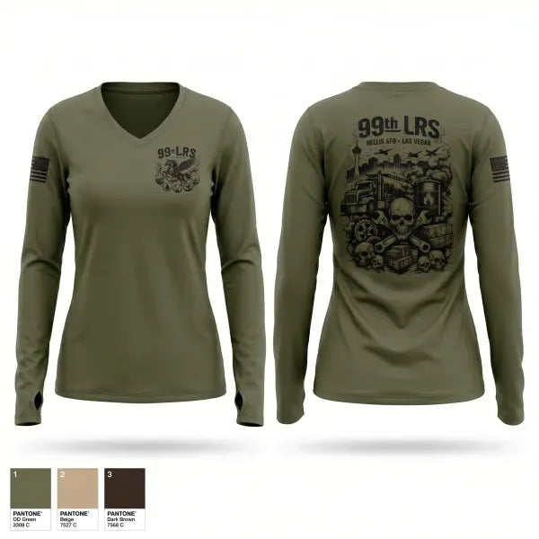 Womens Long Sleeve Vneck Shirt, 99th LRS, Air Force, Teamtime, Team time, sublimation, custom sports apparel, team uniforms, spirit wear, spiritwear, sports uniforms, custom shirts, team store, custom team store, fundraiser sports, apparel fundraiser