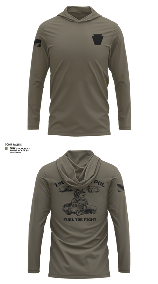 Long Sleeve Performance Shirt with hood, Echo Company 2-104th GSAB, National Guard, Teamtime, Team time, sublimation, custom sports apparel, team uniforms, spirit wear, spiritwear, sports uniforms, custom shirts, team store, custom team store, fundraiser sports, apparel fundraiser