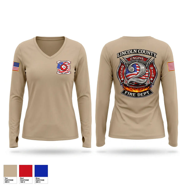 Womens Long Sleeve Vneck Shirt, Lincoln County fire department station 2, Fire Department, Teamtime, Team time, sublimation, custom sports apparel, team uniforms, spirit wear, spiritwear, sports uniforms, custom shirts, team store, custom team store, fundraiser sports, apparel fundraiser