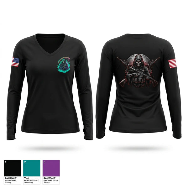 Womens Long Sleeve Vneck Shirt, 262ND QM BN Uniform Company, Army, Teamtime, Team time, sublimation, custom sports apparel, team uniforms, spirit wear, spiritwear, sports uniforms, custom shirts, team store, custom team store, fundraiser sports, apparel fundraiser