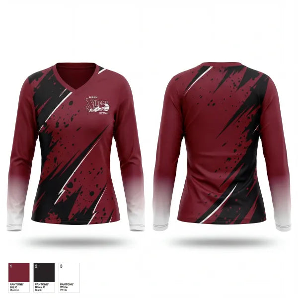 Womens Long Sleeve Vneck Shirt, Auburn Xtreme, Softball, Teamtime, Team time, sublimation, custom sports apparel, team uniforms, spirit wear, spiritwear, sports uniforms, custom shirts, team store, custom team store, fundraiser sports, apparel fundraiser