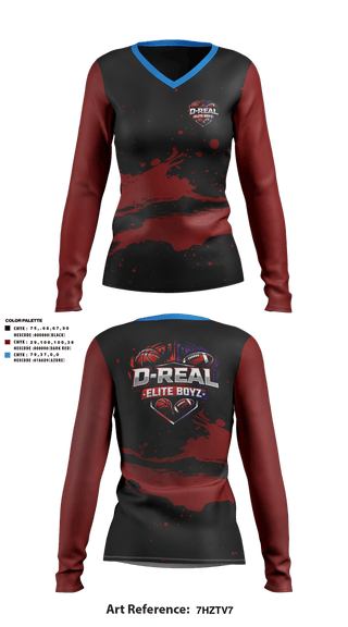 Womens Long Sleeve Vneck Shirt, D-real elite boyz, , Teamtime, Team time, sublimation, custom sports apparel, team uniforms, spirit wear, spiritwear, sports uniforms, custom shirts, team store, custom team store, fundraiser sports, apparel fundraiser