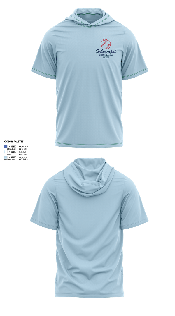 Short Sleeve Performance Shirt with hood, Sebastopol Little League, Baseball, Teamtime, Team time, sublimation, custom sports apparel, team uniforms, spirit wear, spiritwear, sports uniforms, custom shirts, team store, custom team store, fundraiser sports, apparel fundraiser