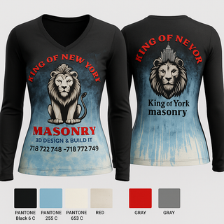 Womens Long Sleeve Vneck Shirt, King of New York masonry, , Teamtime, Team time, sublimation, custom sports apparel, team uniforms, spirit wear, spiritwear, sports uniforms, custom shirts, team store, custom team store, fundraiser sports, apparel fundraiser