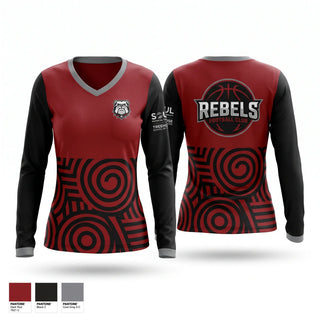 Womens Long Sleeve Vneck Shirt, Rebels F. C., Men's Soccer, Teamtime, Team time, sublimation, custom sports apparel, team uniforms, spirit wear, spiritwear, sports uniforms, custom shirts, team store, custom team store, fundraiser sports, apparel fundraiser