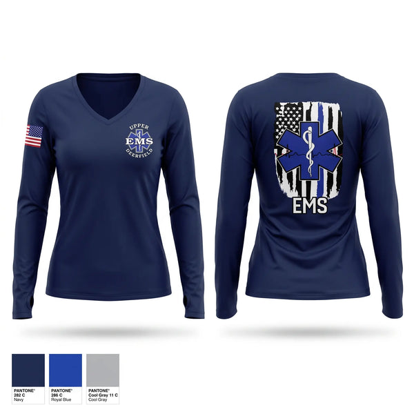 Womens Long Sleeve Vneck Shirt, Upper Deerfield EMS, EMS/EMT, Teamtime, Team time, sublimation, custom sports apparel, team uniforms, spirit wear, spiritwear, sports uniforms, custom shirts, team store, custom team store, fundraiser sports, apparel fundraiser