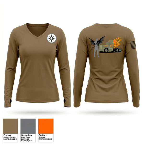 Womens Long Sleeve Vneck Shirt, Diesel demons, Army, Teamtime, Team time, sublimation, custom sports apparel, team uniforms, spirit wear, spiritwear, sports uniforms, custom shirts, team store, custom team store, fundraiser sports, apparel fundraiser