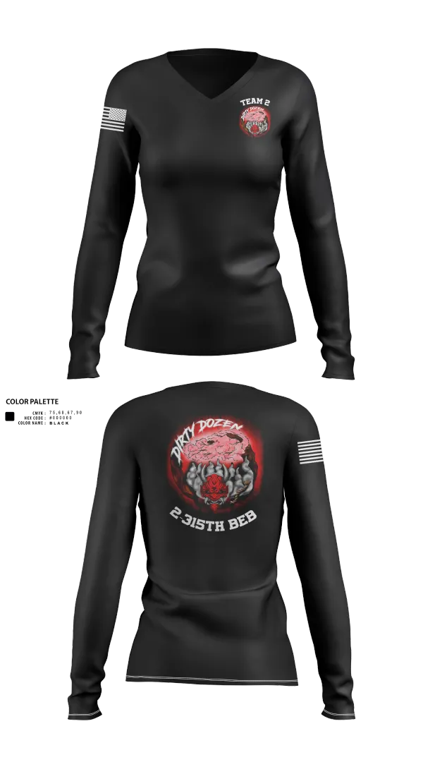 Womens Long Sleeve Vneck Shirt, Dirty Dozen, , Teamtime, Team time, sublimation, custom sports apparel, team uniforms, spirit wear, spiritwear, sports uniforms, custom shirts, team store, custom team store, fundraiser sports, apparel fundraiser