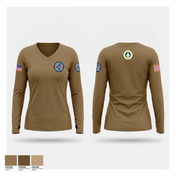 Womens Long Sleeve Vneck Shirt, 598th Transportation Brigade, Army, Teamtime, Team time, sublimation, custom sports apparel, team uniforms, spirit wear, spiritwear, sports uniforms, custom shirts, team store, custom team store, fundraiser sports, apparel fundraiser