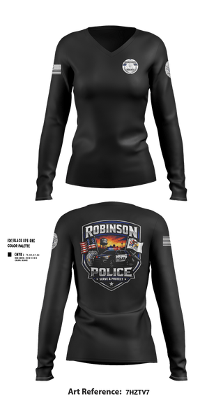 Womens Long Sleeve Vneck Shirt, Robinson Police Department, Police, Teamtime, Team time, sublimation, custom sports apparel, team uniforms, spirit wear, spiritwear, sports uniforms, custom shirts, team store, custom team store, fundraiser sports, apparel fundraiser