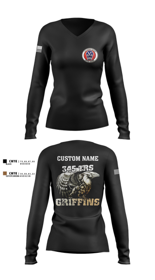 Womens Long Sleeve Vneck Shirt, 345th TRS, , Teamtime, Team time, sublimation, custom sports apparel, team uniforms, spirit wear, spiritwear, sports uniforms, custom shirts, team store, custom team store, fundraiser sports, apparel fundraiser