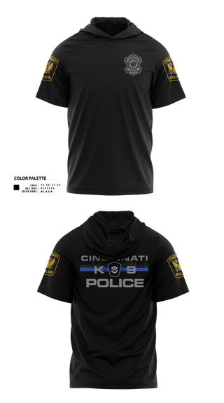 Short Sleeve Performance Shirt with hood, Cincinnati Police Canine Unit, Police, Teamtime, Team time, sublimation, custom sports apparel, team uniforms, spirit wear, spiritwear, sports uniforms, custom shirts, team store, custom team store, fundraiser sports, apparel fundraiser