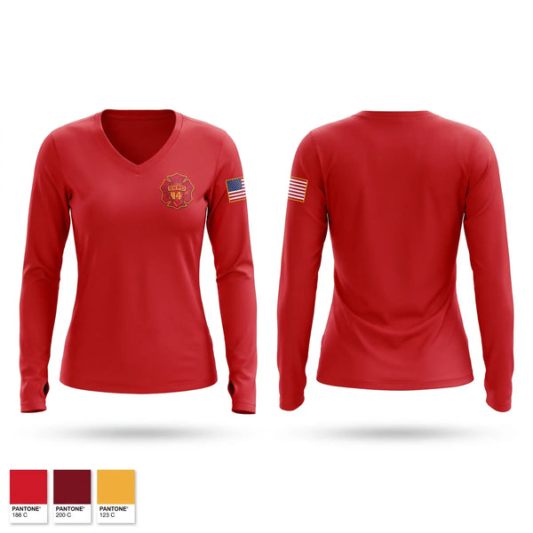 Womens Long Sleeve Vneck Shirt, Strawn VFD, Fire Department, Teamtime, Team time, sublimation, custom sports apparel, team uniforms, spirit wear, spiritwear, sports uniforms, custom shirts, team store, custom team store, fundraiser sports, apparel fundraiser