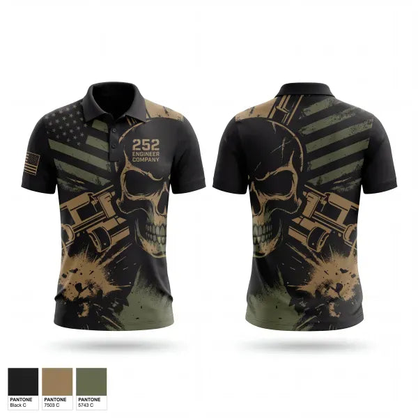 Short Sleeve Performance Polo, 252 Engineer Company, Army, Teamtime, Team time, sublimation, custom sports apparel, team uniforms, spirit wear, spiritwear, sports uniforms, custom shirts, team store, custom team store, fundraiser sports, apparel fundraiser