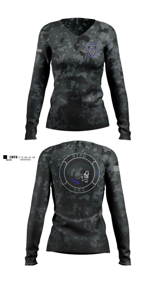 Womens Long Sleeve Vneck Shirt, Prairieville Township police, Police, Teamtime, Team time, sublimation, custom sports apparel, team uniforms, spirit wear, spiritwear, sports uniforms, custom shirts, team store, custom team store, fundraiser sports, apparel fundraiser