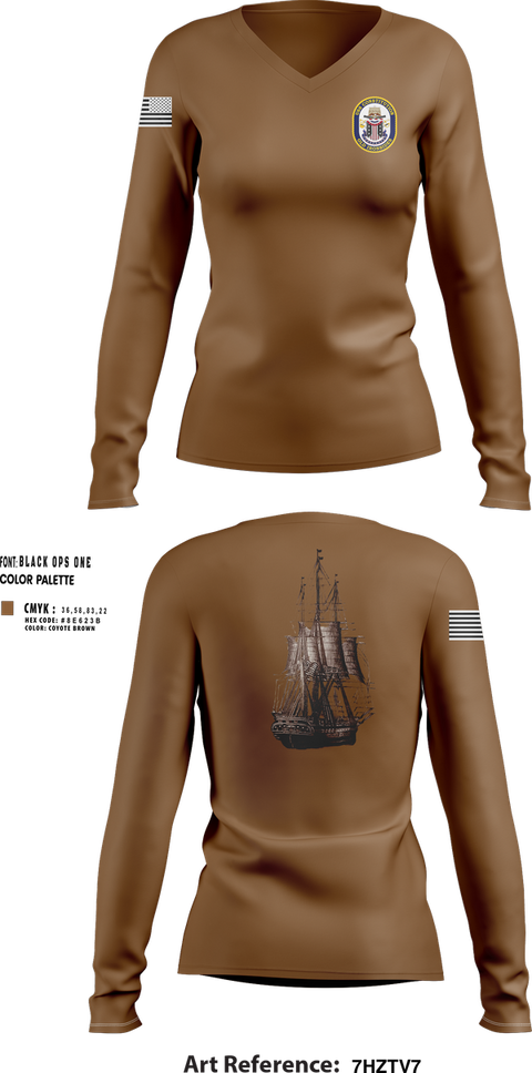 Womens Long Sleeve Vneck Shirt, USS CONSTITUTION, , Teamtime, Team time, sublimation, custom sports apparel, team uniforms, spirit wear, spiritwear, sports uniforms, custom shirts, team store, custom team store, fundraiser sports, apparel fundraiser
