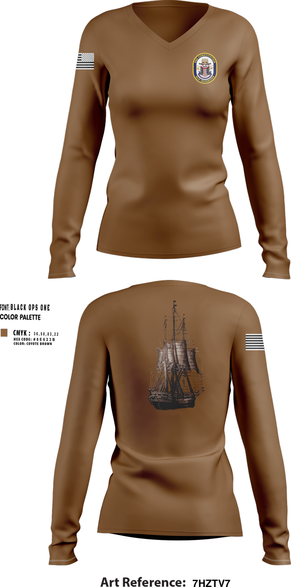 Womens Long Sleeve Vneck Shirt, USS CONSTITUTION, , Teamtime, Team time, sublimation, custom sports apparel, team uniforms, spirit wear, spiritwear, sports uniforms, custom shirts, team store, custom team store, fundraiser sports, apparel fundraiser