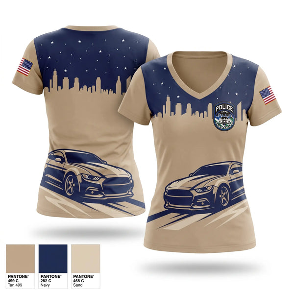 Womens Short Sleeve Vneck Shirt, NYPD Auto Crime, Police, Teamtime, Team time, sublimation, custom sports apparel, team uniforms, spirit wear, spiritwear, sports uniforms, custom shirts, team store, custom team store, fundraiser sports, apparel fundraiser