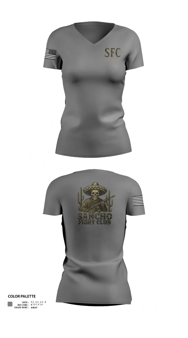 Womens Short Sleeve Vneck Shirt, Sancho Fight Club, , Teamtime, Team time, sublimation, custom sports apparel, team uniforms, spirit wear, spiritwear, sports uniforms, custom shirts, team store, custom team store, fundraiser sports, apparel fundraiser