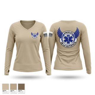 Womens Long Sleeve Vneck Shirt, ÁNGELES DE LA AUTOPISTA, EMS/EMT, Teamtime, Team time, sublimation, custom sports apparel, team uniforms, spirit wear, spiritwear, sports uniforms, custom shirts, team store, custom team store, fundraiser sports, apparel fundraiser