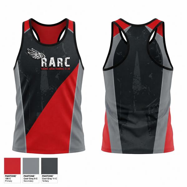 Mens Track Singlet, Racine Area Running Club, Spirit Store, Teamtime, Team time, sublimation, custom sports apparel, team uniforms, spirit wear, spiritwear, sports uniforms, custom shirts, team store, custom team store, fundraiser sports, apparel fundraiser