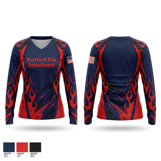 Womens Long Sleeve Vneck Shirt, Hartford Fire Department, Fire Department, Teamtime, Team time, sublimation, custom sports apparel, team uniforms, spirit wear, spiritwear, sports uniforms, custom shirts, team store, custom team store, fundraiser sports, apparel fundraiser