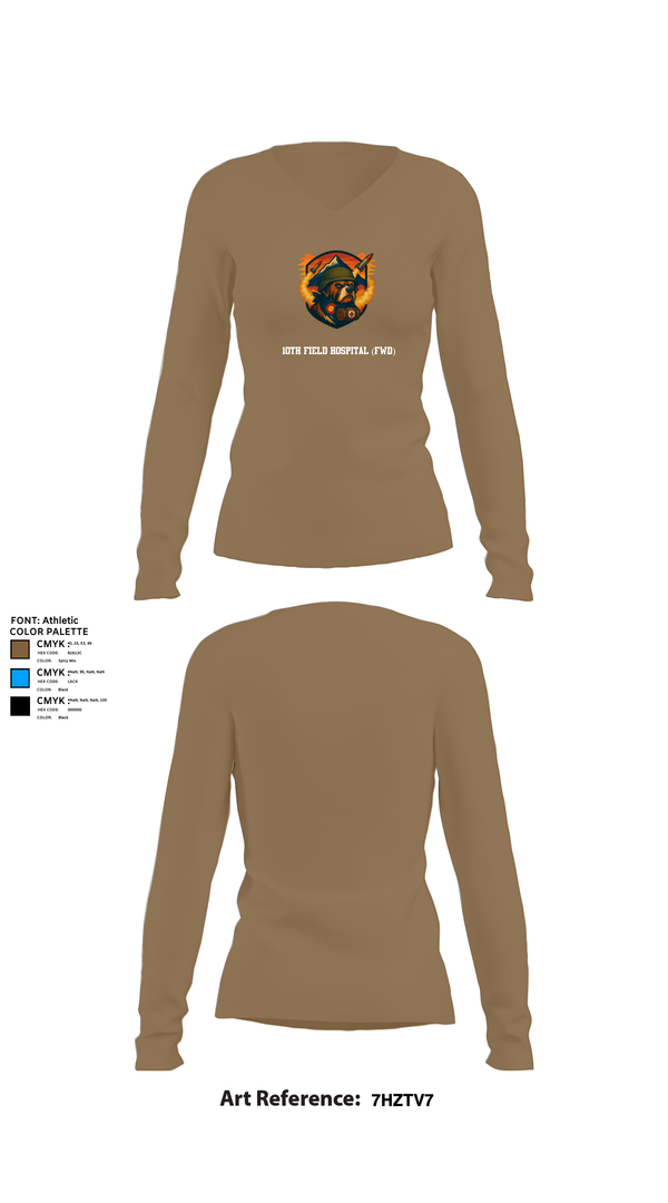 Womens Long Sleeve Vneck Shirt, 10th Field Hospital (FWD), , Teamtime, Team time, sublimation, custom sports apparel, team uniforms, spirit wear, spiritwear, sports uniforms, custom shirts, team store, custom team store, fundraiser sports, apparel fundraiser