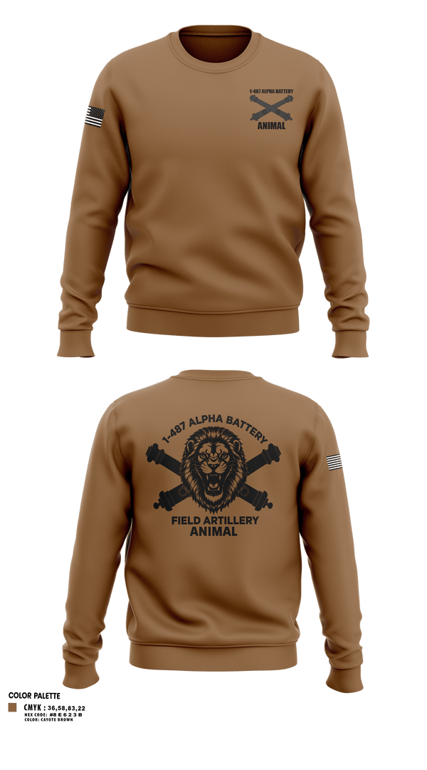 Crew Neck Sweatshirt, 1-487 Alpha Battery Field Artillery, National Guard, Teamtime, Team time, sublimation, custom sports apparel, team uniforms, spirit wear, spiritwear, sports uniforms, custom shirts, team store, custom team store, fundraiser sports, apparel fundraiser