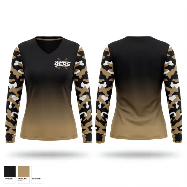 Womens Long Sleeve Vneck Shirt, Northeast 9ers, Softball, Teamtime, Team time, sublimation, custom sports apparel, team uniforms, spirit wear, spiritwear, sports uniforms, custom shirts, team store, custom team store, fundraiser sports, apparel fundraiser