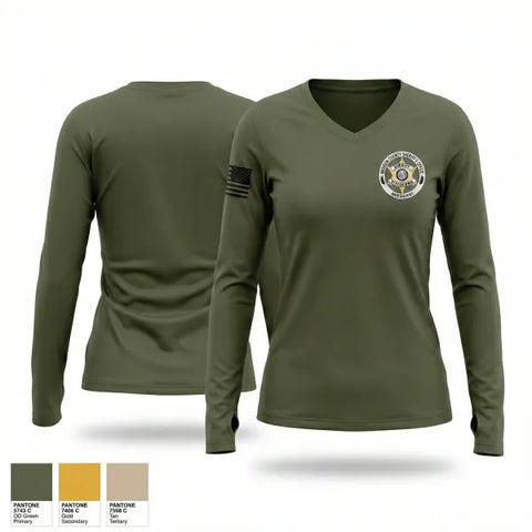 Womens Long Sleeve Vneck Shirt, Madison County Sheriff's Office, Police, Teamtime, Team time, sublimation, custom sports apparel, team uniforms, spirit wear, spiritwear, sports uniforms, custom shirts, team store, custom team store, fundraiser sports, apparel fundraiser