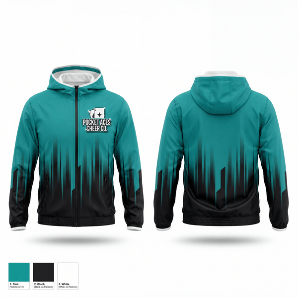 Windbreaker, Pocket Aces Cheer Co., Cheer, Teamtime, Team time, sublimation, custom sports apparel, team uniforms, spirit wear, spiritwear, sports uniforms, custom shirts, team store, custom team store, fundraiser sports, apparel fundraiser