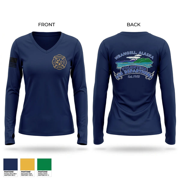 Womens Long Sleeve Vneck Shirt, Wrangell Volunteer Fire Department, Fire Department, Teamtime, Team time, sublimation, custom sports apparel, team uniforms, spirit wear, spiritwear, sports uniforms, custom shirts, team store, custom team store, fundraiser sports, apparel fundraiser