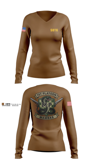 Womens Long Sleeve Vneck Shirt, 410TH Military Police Mambas, Army, Teamtime, Team time, sublimation, custom sports apparel, team uniforms, spirit wear, spiritwear, sports uniforms, custom shirts, team store, custom team store, fundraiser sports, apparel fundraiser