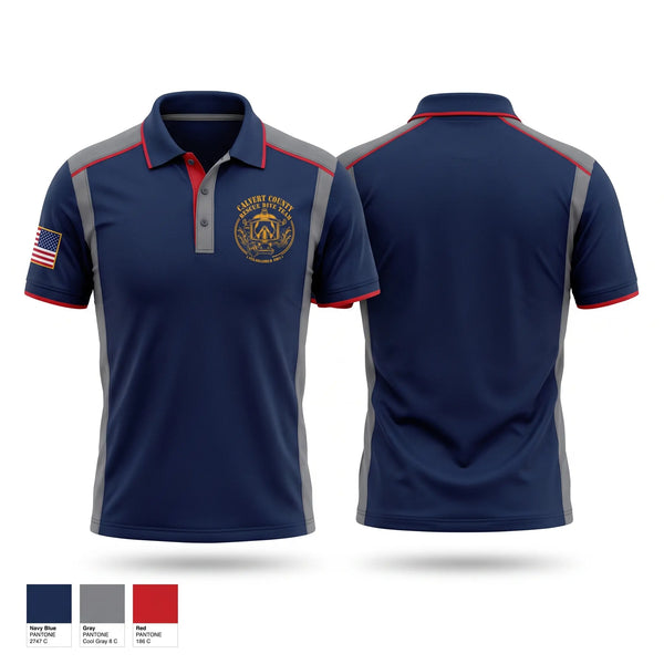 Short Sleeve Performance Polo, Calvert County Rescue Dive Team, Fire Department, Teamtime, Team time, sublimation, custom sports apparel, team uniforms, spirit wear, spiritwear, sports uniforms, custom shirts, team store, custom team store, fundraiser sports, apparel fundraiser