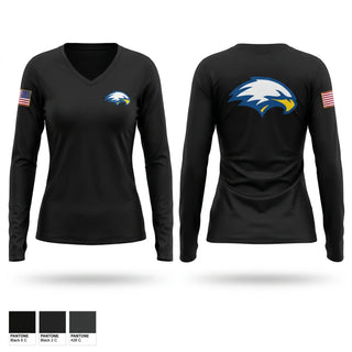 Womens Long Sleeve Vneck Shirt, RUSKIN HIGHSCHOOL MCJROTC, Marines, Teamtime, Team time, sublimation, custom sports apparel, team uniforms, spirit wear, spiritwear, sports uniforms, custom shirts, team store, custom team store, fundraiser sports, apparel fundraiser