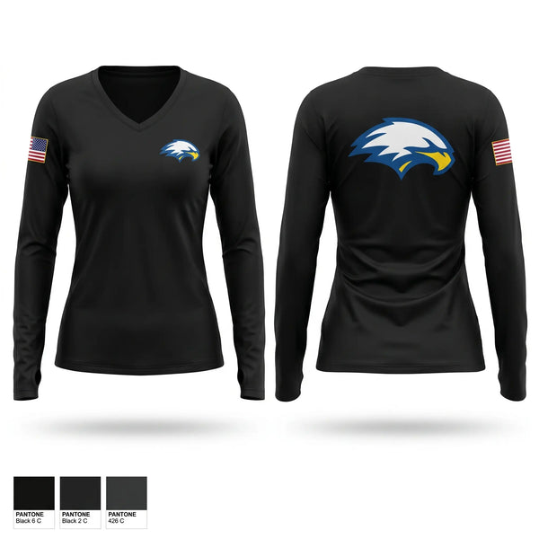 Womens Long Sleeve Vneck Shirt, RUSKIN HIGHSCHOOL MCJROTC, Marines, Teamtime, Team time, sublimation, custom sports apparel, team uniforms, spirit wear, spiritwear, sports uniforms, custom shirts, team store, custom team store, fundraiser sports, apparel fundraiser