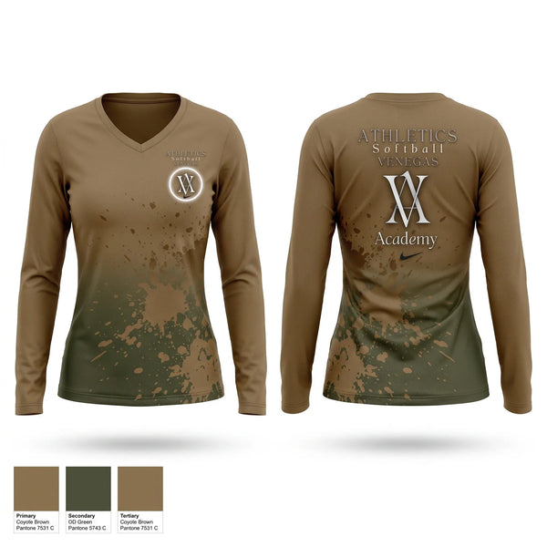 Womens Long Sleeve Vneck Shirt, Venegas Athletics Academy, Baseball, Teamtime, Team time, sublimation, custom sports apparel, team uniforms, spirit wear, spiritwear, sports uniforms, custom shirts, team store, custom team store, fundraiser sports, apparel fundraiser